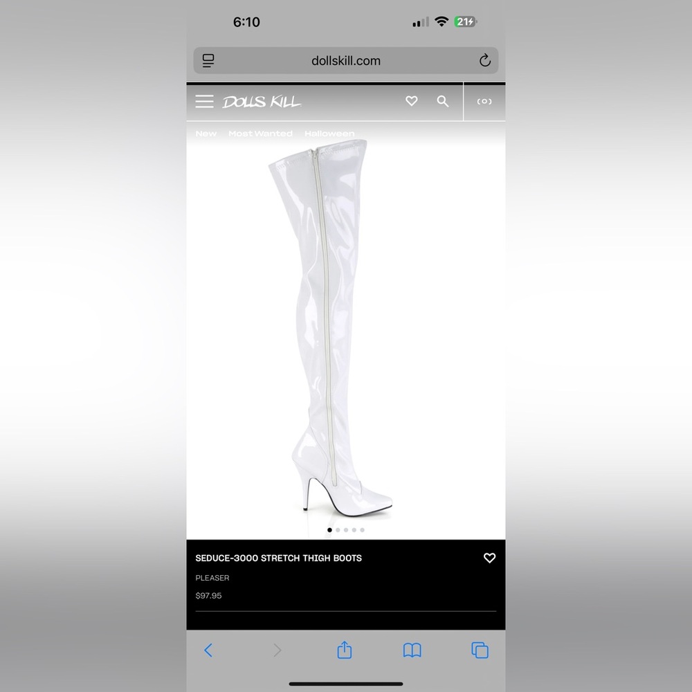 Pleaser - Shiny White Thigh High Boots